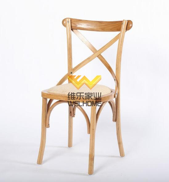 Natural wood cross back bistro dining chair with rattan seat